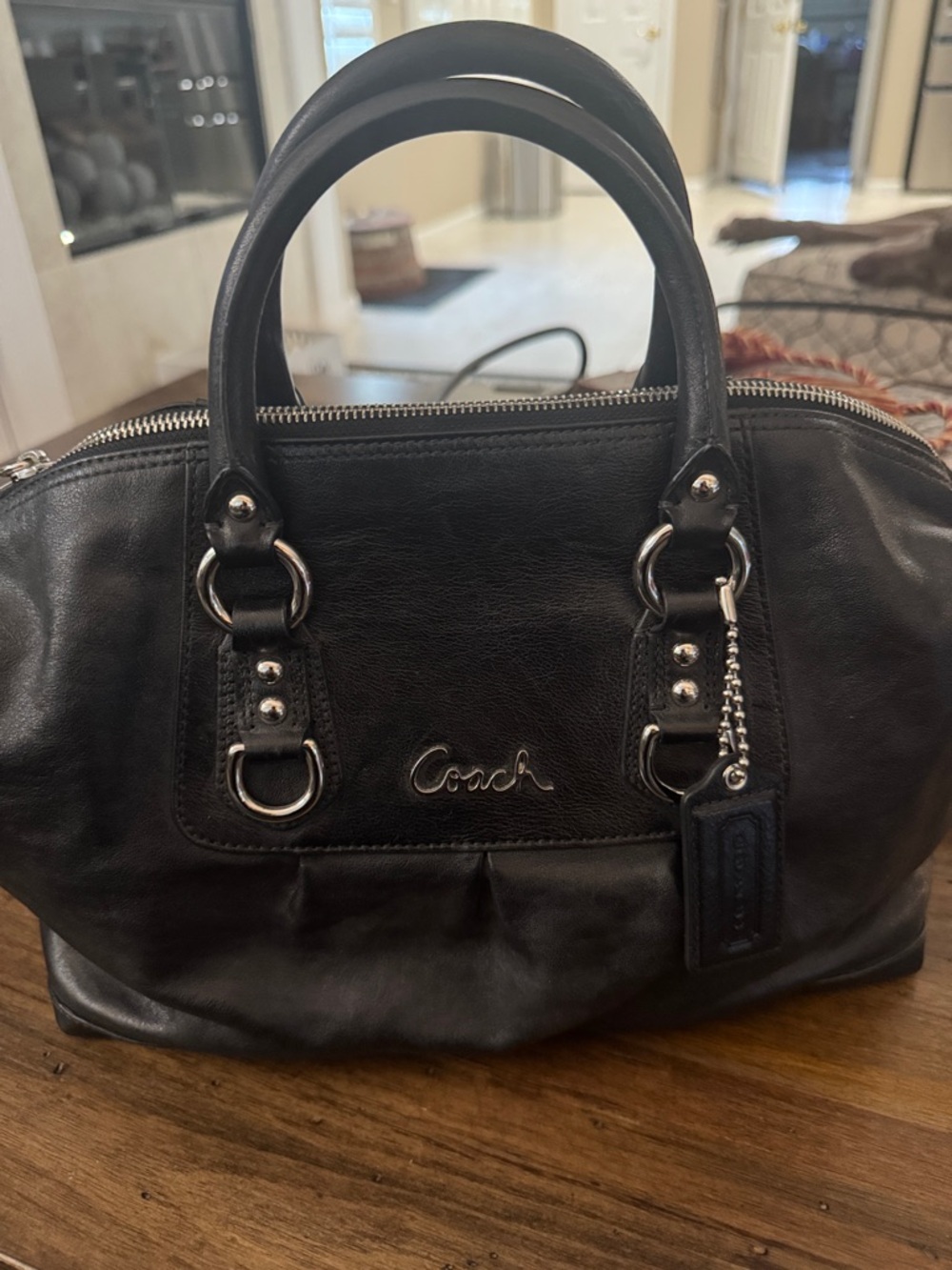 Coach Black Leather Satchel with Silver Hardware